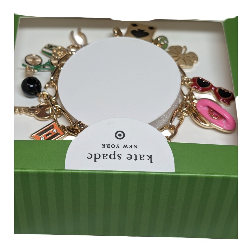⭐B2 Kate Spade New York x Target Mixed Novelty Chunky Charm Bracelet Gold NWT - Picture 2 of 3